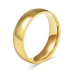 VNOX Personalisierte Individualisieren 6mm Gold Breite Edelstahl Einfacher Bandring Ehering Ring für Frauen Männer,Kostenlose Gravur,Größe 49(15.6) von VNOX