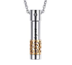 Vnox Edelstahl Zirkonia Aromatherapie ätherisches Öl Diffusor Zylinder Form Anhänger Halskette für Männer Frauen,Gold von VNOX