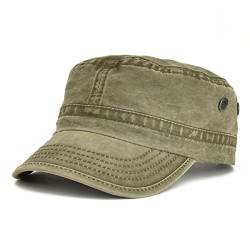 VOBOOM Gewaschene Baumwolle Militär Caps Kadett Army Caps Einzigartiges Design Vintage Flat Top Cap, armee-grün, Einheitsgröße von VOBOOM