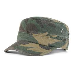 VOBOOM Herren Gewaschener Baumwolle Military Caps Cadet Army Cap Einzigartiges Design Vintage Flat Top Cap Adjustalbe Größe: 57-60cm (7 1/8-7 1/2) grün-Tarnung von VOBOOM