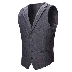 VOBOOM Herren Herringbone Tailored Kragen Weste Verteidiger Wolle Tweed Anzug Weste X-Large Dunkelgrau von VOBOOM