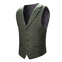 VOBOOM Herren Herringbone Tailored Kragen Weste Verteidiger Wolle Tweed Anzug Weste XX-Large Armeegrün von VOBOOM