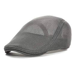 VOBOOM Herren atmungsaktive Mesh Sommermütze Newsboy Baskenmütze Efeu Kappe Cabbie Flat Cap, grau, Einheitsgröße von VOBOOM