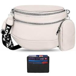 VOBUKE Crossbody Bag Damen Leder Kleine Bauchtasche Stylisch mit Breitem Gurt Handtasche Umhängetasche Damen Elegante Moderne Taschen mit Kartenschlitz Abnehmbar Schultergurt von VOBUKE