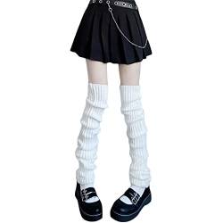 Damen Lolita Knit Leg Warmers Lange Socken Harajuku Kawaii japanische Stiefelsocken Goth elastische Sockengamaschen (Stripe White Long, One Size) von VOCAOGM