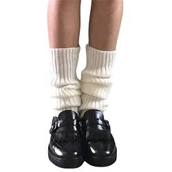 Damen Lolita Knit Leg Warmers Lange Socken Harajuku Kawaii japanische Stiefelsocken Goth elastische Sockengamaschen (White, One Size) von VOCAOGM