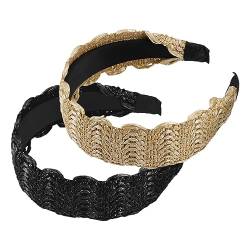 VOCOSTE 2 Stück Breite Geknotete Damen Stirnband Schwarz Braun 1.93" Breit für Damen von VOCOSTE