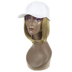 VOCOSTE Baseballkappe mit Haar Verlängerung Gerade Kurze Perücke 12" Frisur Verstellbare Perücke Hut für Frau Grau Weiß von VOCOSTE