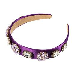 VOCOSTE Bling Vintage Blumen Strass Satin Breitkante Stirnband für Frauen Lila von VOCOSTE