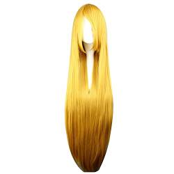 VOCOSTE Mensch Haar Perücken für Frauen 39" Goldton Gelb Perücke mit Perückenkappe von VOCOSTE