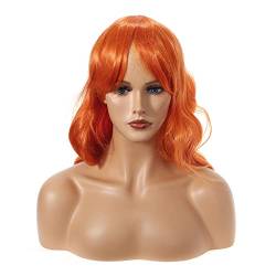 VOCOSTE Menschen Haar Perücken für Frauen, 24" Orange Lockige Perücke mit Perücke Kappe von VOCOSTE