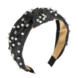 VOCOSTE Perlenbesetztes Knoten-Damen-Stirnband, Schwarz, 5,31"x1,97" von VOCOSTE