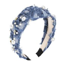 VOCOSTE Perlenbesetztes Kristall-Knoten-Damen-Stirnband, Himmelblau, 5,24"x1,97" von VOCOSTE