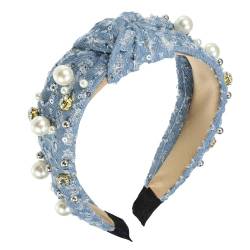 VOCOSTE Perlenkristall Knoten Frauen Haarband, Hellblau, 5,51"x1,89" von VOCOSTE