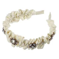 VOCOSTE Strassstein Plissee Stirnband, Kunst Faux Faux Perle Stirnband, Frauen Haarband, Beige von VOCOSTE