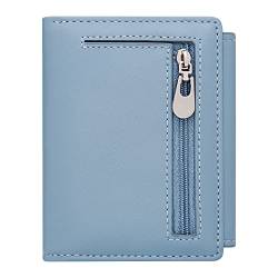 VOCUS Kleine Geldbörse für Damen, RFID-blockierend, PU-Leder, Kartenhalter, Mini-Geldbörse, kompakt, mit Reißverschluss, Münzfach, Blau, Compact Wallet, Kleiner Kartenhalter von VOCUS