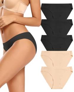 VOENXE Bikini Unterhosen Damen Mehrpack,Nahtlose Stretch Slip Panty Frauen Mehrfarbig,No Show Seamless Unsichtbare Atmungsaktiv Bequeme Hipster Unterwäsche 5er Pack von VOENXE