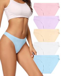 VOENXE Bikini Unterhosen Damen Mehrpack,Nahtlose Stretch Slip Panty Frauen Mehrfarbig,No Show Seamless Unsichtbare Atmungsaktiv Bequeme Hipster Unterwäsche 5er Pack von VOENXE