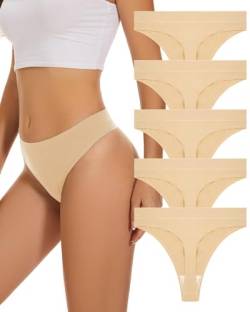 VOENXE High Waist Nahtlose String Tanga Damen,Seamless Hohe Taille Unterwäsche Frauen Mehrpack,Invisible Hoher Schnitt Bequem Thong Slip Mehrfarbig 5 Pack Set von VOENXE