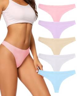 VOENXE Seamless Thongs for Women No Show Thong Underwear Women 5-10 Pack (F-5 Pack Bright Color, Large) von VOENXE
