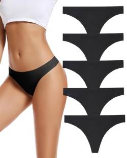 VOENXE Tanga String Damen Mehrpack,Nahtlose Unsichtbare Frauen Unterwäsche,Mehrfarbig No Show Seamless Atmungsaktiv Thong Slip 5er-Pack Set von VOENXE