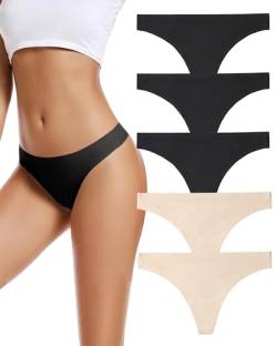 VOENXE Tanga String Damen Mehrpack,Nahtlose Unsichtbare Frauen Unterwäsche,Mehrfarbig No Show Seamless Atmungsaktiv Thong Slip 5er-Pack Set von VOENXE