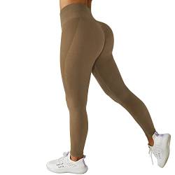 VOFANK Scrunch Butt Sport Leggings Damen High Waist Push Up Booty Leggins für Gym Yoga Fitness Laufen (Curry, L) von VOFANK