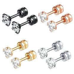 VOGEM 4 Paar CZ Ohrstecker Set für Damen Runde Zirkonia Barbell Ohrringe Edelstahl Kleine Helix Tragus Knorpel Ohr Piercing Stud 4mm von VOGEM