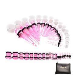 VOGEM Acryl Tunnel Dehner 50 Stück Rosa Mit Muster 1.6mm-12mm Tapers Plugs Silikon Tunnel Ohrringe Unisex Mit Tasche von VOGEM