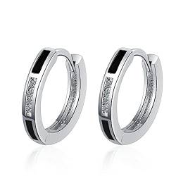 Vogem 15mm Klein Schlafen Creolen Ohrringe für Frauen Zirkonia Kristalle Hinged Schwarz Ohrringe Hypoallergen Modeschmuck von VOGEM