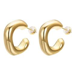 Vogem 18K Vergoldet Ohrringe Creolen Damen Hypoallergene Chunky Ohrringe Creolen Gold Schmuck Geschenk von VOGEM