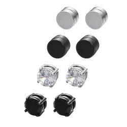 Vogem 4 Paar Magnetische Ohrringe Edelstahl Magnet Ohrring Set 8mm Zirkonia Ohrringe Ohne Ohrloch von VOGEM