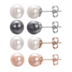 Vogem 4 Paar Ohrstecker Perlen 8mm Runde Perle Modeschmuck Ohrringe Damen Kleine Piercing Ohrstecker Set von VOGEM