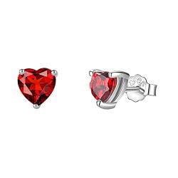 Vogem Herz Ohrringe Ohrstecker Rot für Damen Frauen Mädchen Silber 925 Zirkonia Kristall Ohrringe 6mm von VOGEM
