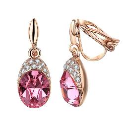 Vogem Ohrklipser Damen Ohne Ohrlöcher Rosa Zirkonia Clip Ohrringe Vintage Hypoallergen Nickelfrei Modeschmuck von VOGEM