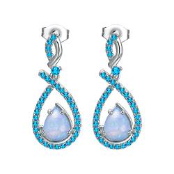 Vogem Opal Tropfen-Ohrringe für Damen Ovalem Pave Zirconia Baumelnde Ohrringe Created Opal Teardrop Hängend Ohrstecker Hypoallergen Schmuck(Blau) von VOGEM