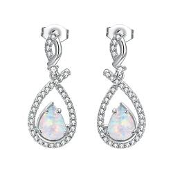 Vogem Ovalem Opal Baumeln Ohrringe für Damen CZ Kristall Waterdrop Dangle Ohrstecker Tropfenförmigen Ohrhänger mit Opal Schmuck Geschenke(Weiß) von VOGEM