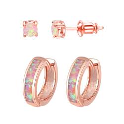 Vogem Rosa Opal Ohrstecker Creolen Ohrringe für Damen Mädchen Created Opal Huggie Creolen Ohrringe Set Kleiner Schmuck von VOGEM