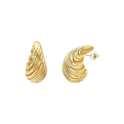 Vogem Waterdrop Ohrringe Damen 18K Gold Plattiert Chunky Ohrringe Hypoallergen Gold Hoop Ohrstecker Leicht von VOGEM