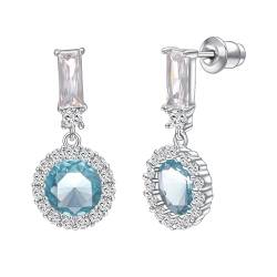 Vogem s925 Sterling Silber Ohrringe Für Frauen Simulierter Diamant Baumeln Ohrringe Weißgold Plattiert Halo Zirconia Rund Ohrhänger(Blau) von VOGEM
