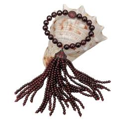 VOGGWBMQ 4 mm Granat-Quasten-Mala, verstellbar, natürliches rundes Granat-Armband, kubische Zirkonia-Pflasterkappe von VOGGWBMQ