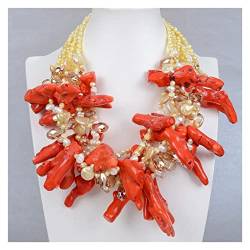 VOGGWBMQ Schmuck 50,8 cm, 6 Stränge, natürliche Golen-Perlen, orange, korallenrote Kristall-Halskette for Frauen erfüllen von VOGGWBMQ