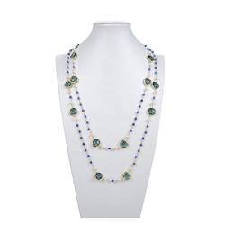 VOGGWBMQ Schmuck 54 Zoll natürliche Süßwasser-Zuchtperle, blaue Kristall-Pulloverkette, Achat-Halskette, süßer Stil for Frauen von VOGGWBMQ