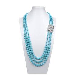 VOGGWBMQ Schmuck facettierte runde blaue Türkise Mantelkette lange Halskette Ethnisch for Damen erfüllen von VOGGWBMQ