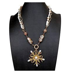 VOGGWBMQ Süßwasserperle, weiße Biwa-Perle, vergoldete Halskette, Perlen-Insektenanhänger, 20 Zoll von VOGGWBMQ