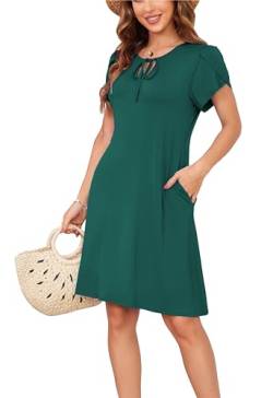 Sommerkleid Damen Knielang A-Linie Kleider T Shirt Kleid Elegant Strandkleid Swingkleid Loose Jersey Dresses Grün L von VOGMATE