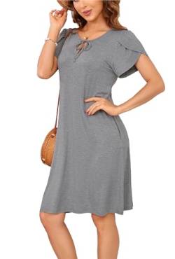 Sommerkleid Damen Knielang A-Linie Kleider T Shirt Kleid Elegant StrandkleidSwingkleid Loose Jersey Dresses Hellgrau XL von VOGMATE