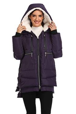 VOGMATE Damen Daunenjacke mit Kapuze Winter Dicke warme Daunenjacke Winddichter Mantel für Damen,Dunkelviolett L von VOGMATE