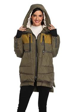 VOGMATE Damen Daunenjacke mit Kapuze Winter Dicke warme Daunenjacke Winddichter Mantel für Damen,Erbsengrün L von VOGMATE