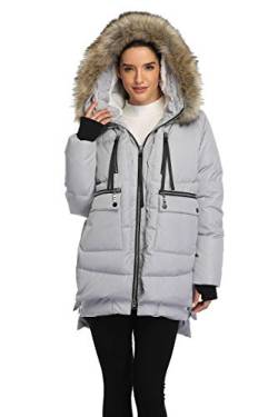 VOGMATE Damen Daunenjacke mit Kapuze Winter Dicke warme Daunenjacke Winddichter Mantel für Damen,Grau4 S von VOGMATE